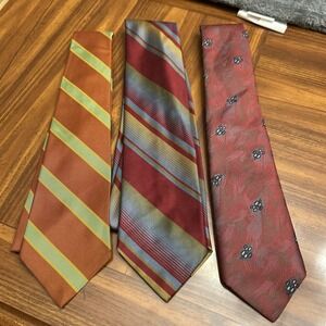 Lot 3 In‎ Vintage Neckties Red Gold Brown Striped Arrow Damon Wembly